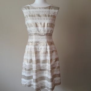 Vince Camuto Pockets Striped Fit Flare Mini Dress Gold 6